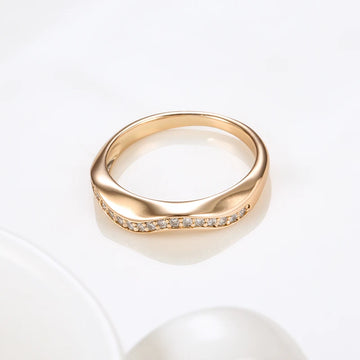 Adorable Geometric lines 14K Rolled Rose Gold AAA Zircon Diamonds Bride Rings - Ethnic Fashion Fine Jewellery